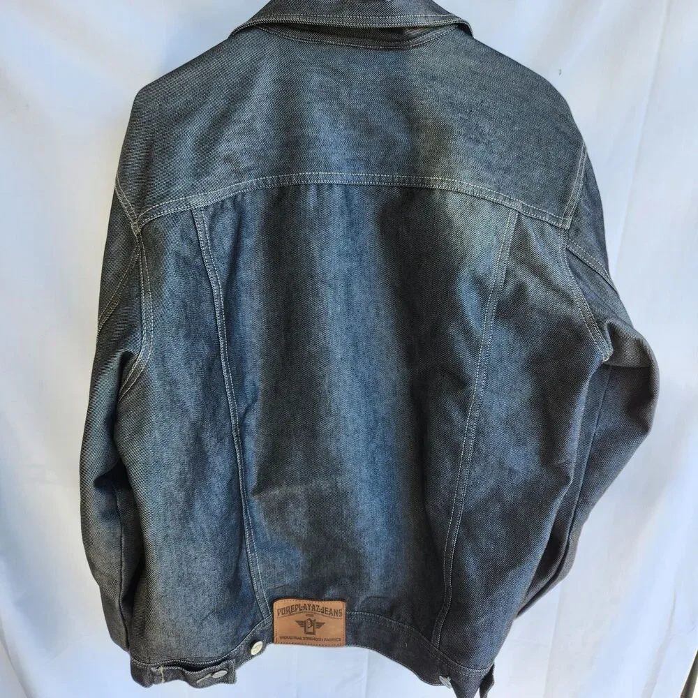 VTG Pure Playaz P16 Series Med Blue Raw Denim Truckers Jacket Mens Sz Medium